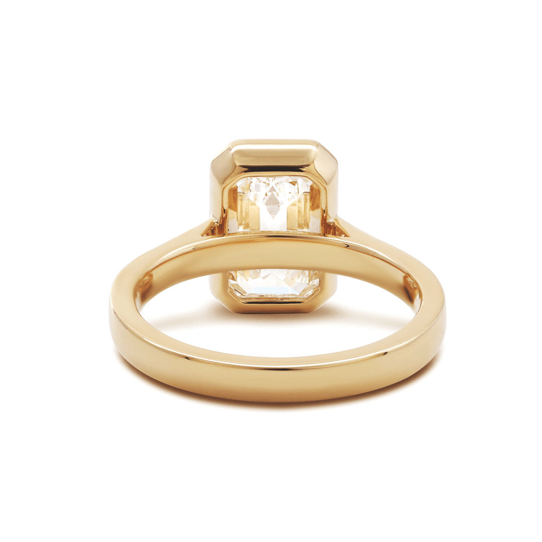 14K Yellow Gold 3ct Emerald Cut Lab Diamond Bezel Solitaire Ring - FIORESE JEWELRY