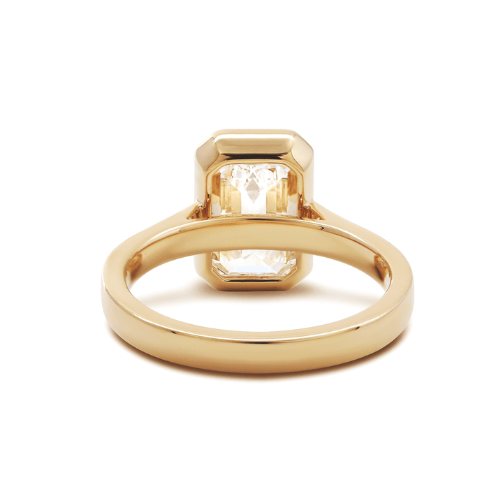 14K Yellow Gold 3ct Emerald Cut Lab Diamond Bezel Solitaire Ring - FIORESE JEWELRY