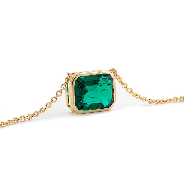14K Yellow Gold 3ct Emerald Cut Lab Emerald Bezel Pendant Necklace - FIORESE JEWELRY