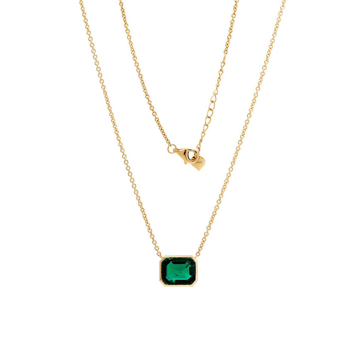 14K Yellow Gold 3ct Emerald Cut Lab Emerald Bezel Pendant Necklace - FIORESE JEWELRY