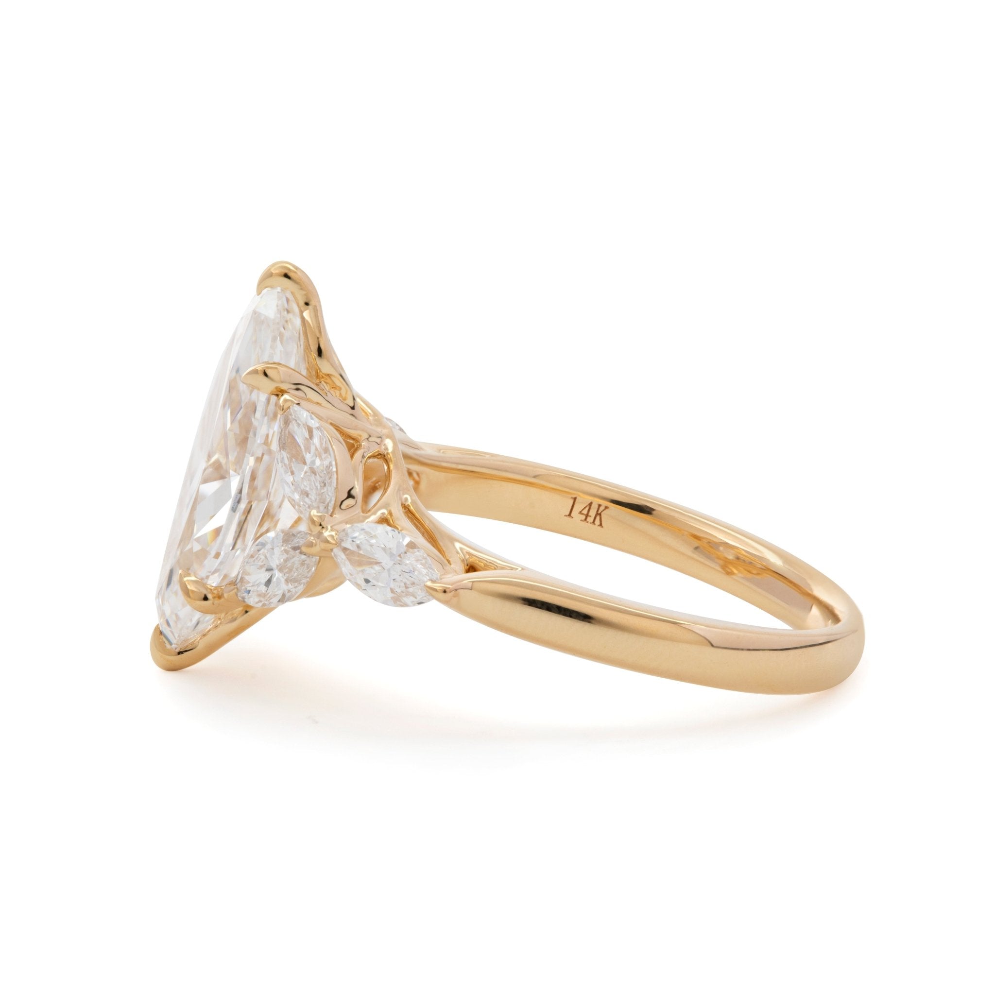 14K Yellow Gold 3ct Marquise Lab Diamond Ring – Art Nouveau Nature-Inspired Design