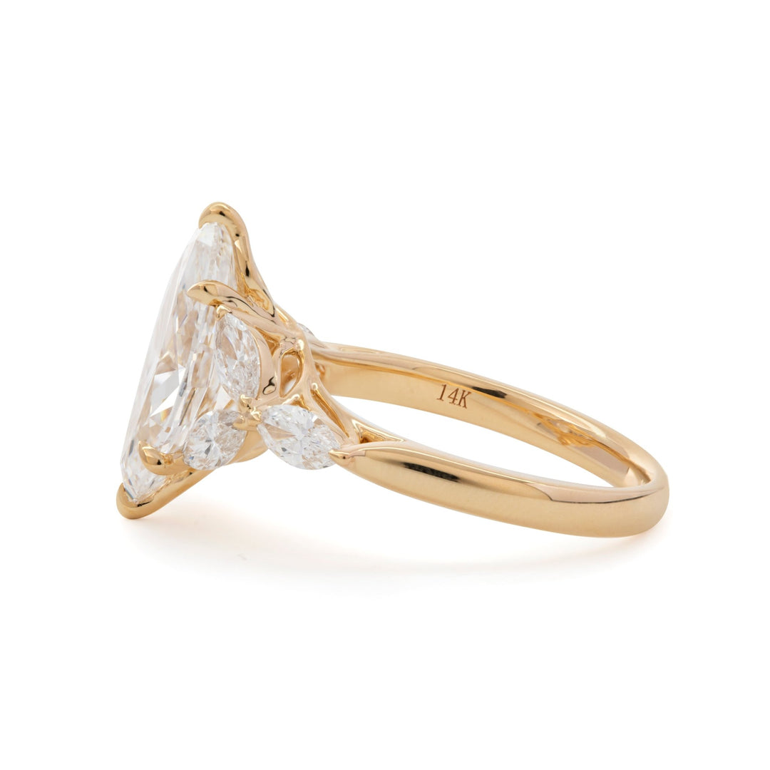 14K Yellow Gold 3ct Marquise Lab Diamond Ring – Art Nouveau Nature - Inspired Design - FIORESE JEWELRY