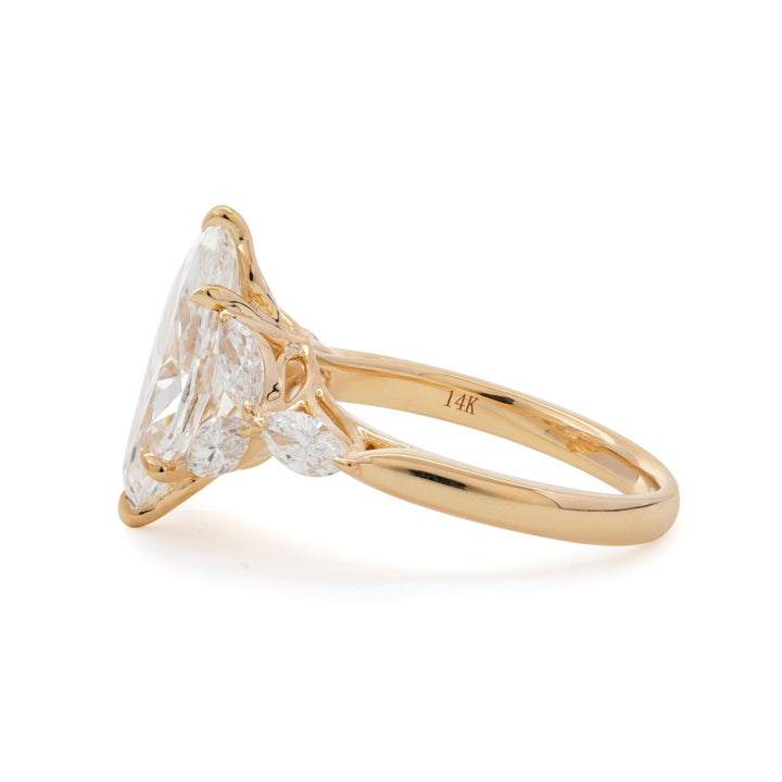 14K Yellow Gold 3ct Marquise Lab Diamond Ring – Art Nouveau Nature - Inspired Design - FIORESE JEWELRY