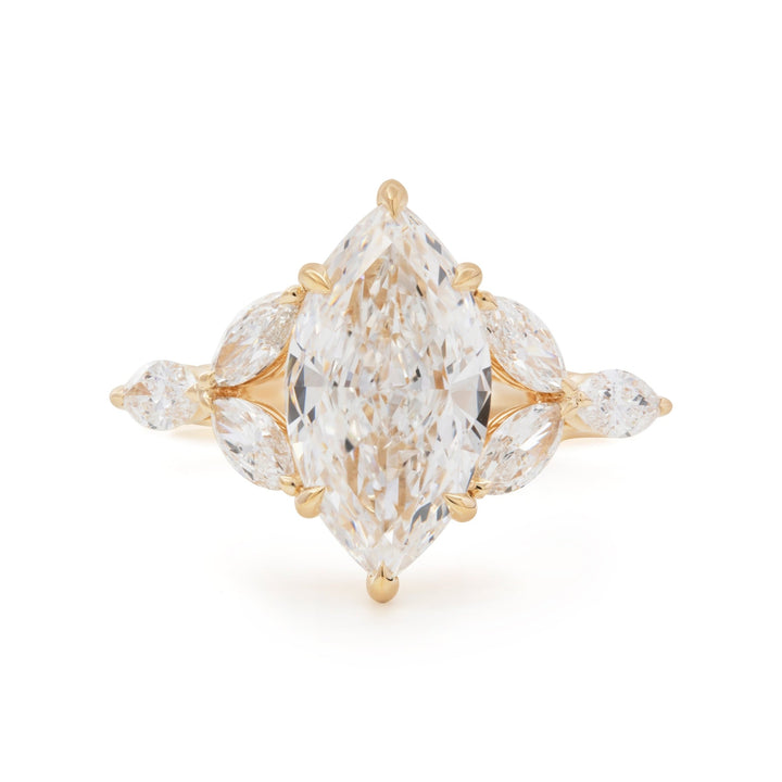 14K Yellow Gold 3ct Marquise Lab Diamond Ring – Art Nouveau Nature - Inspired Design - FIORESE JEWELRY