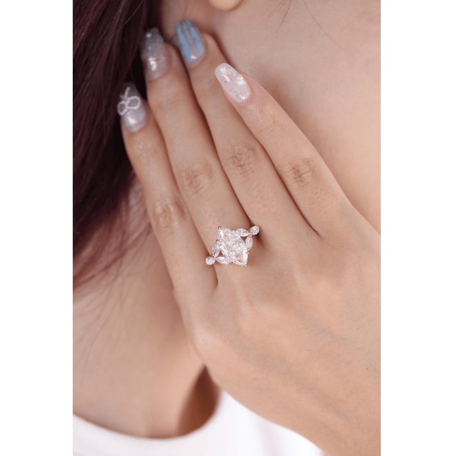 14K Yellow Gold 3ct Marquise Lab Diamond Ring – Art Nouveau Nature-Inspired Design