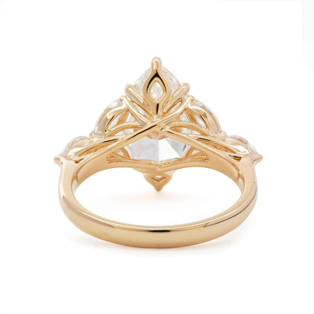 14K Yellow Gold 3ct Marquise Lab Diamond Ring – Art Nouveau Nature - Inspired Design - FIORESE JEWELRY