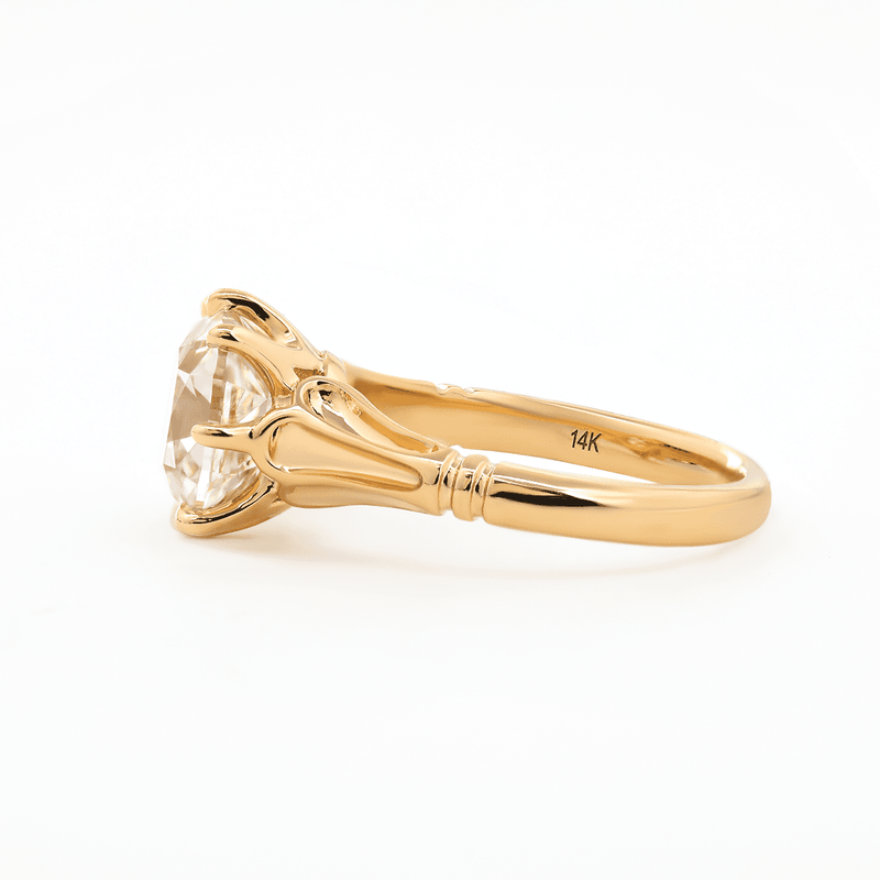 14K Yellow Gold 3ct Old Mine Cut Lab Diamond 8 Prongs Crown Basket Solitaire Ring - FIORESE JEWELRY