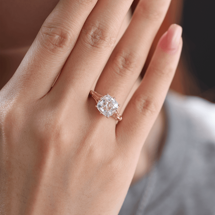 14K Yellow Gold 3ct Old Mine Cut Lab Diamond 8 Prongs Crown Basket Solitaire Ring - FIORESE JEWELRY