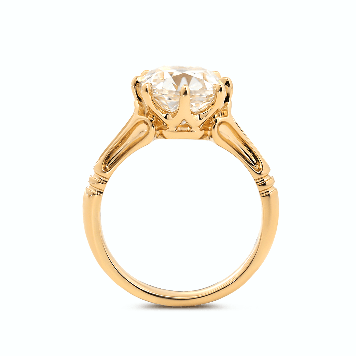 14K Yellow Gold 3ct Old Mine Cut Lab Diamond 8 Prongs Crown Basket Solitaire Ring