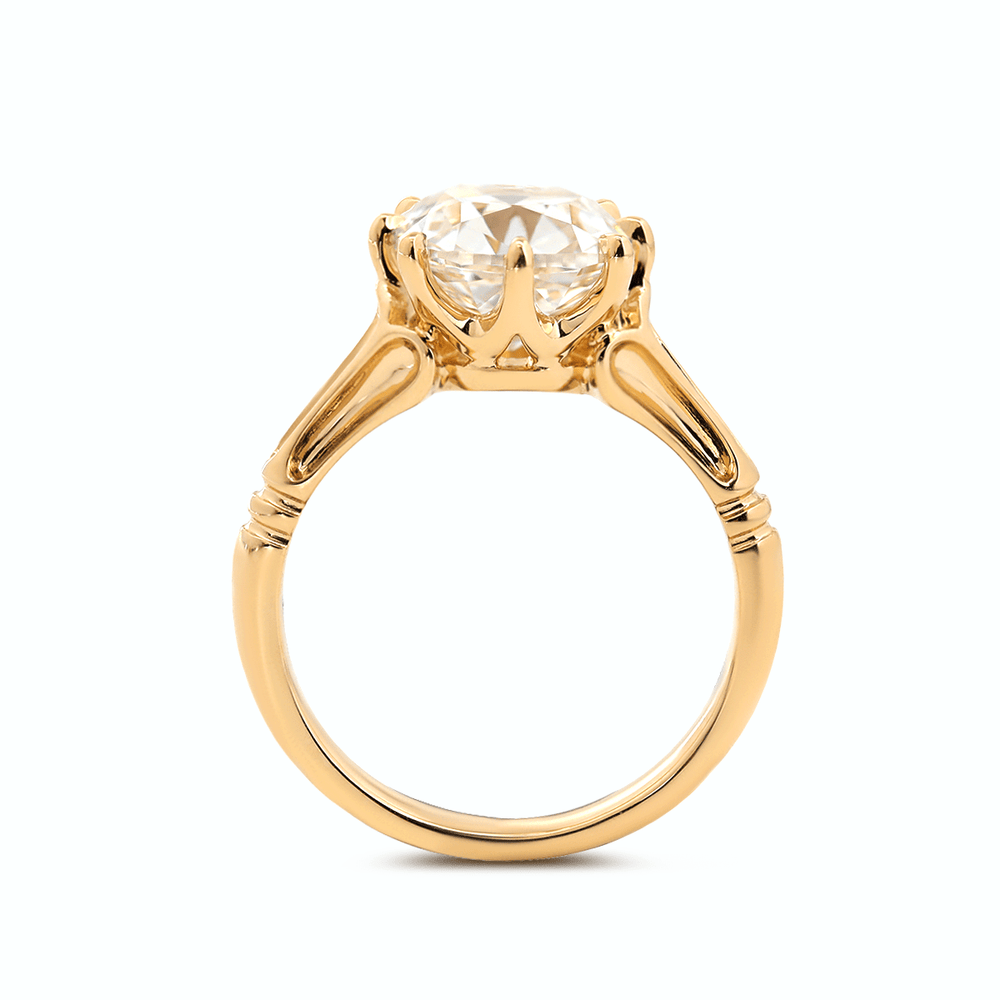 14K Yellow Gold 3ct Old Mine Cut Lab Diamond 8 Prongs Crown Basket Solitaire Ring - FIORESE JEWELRY