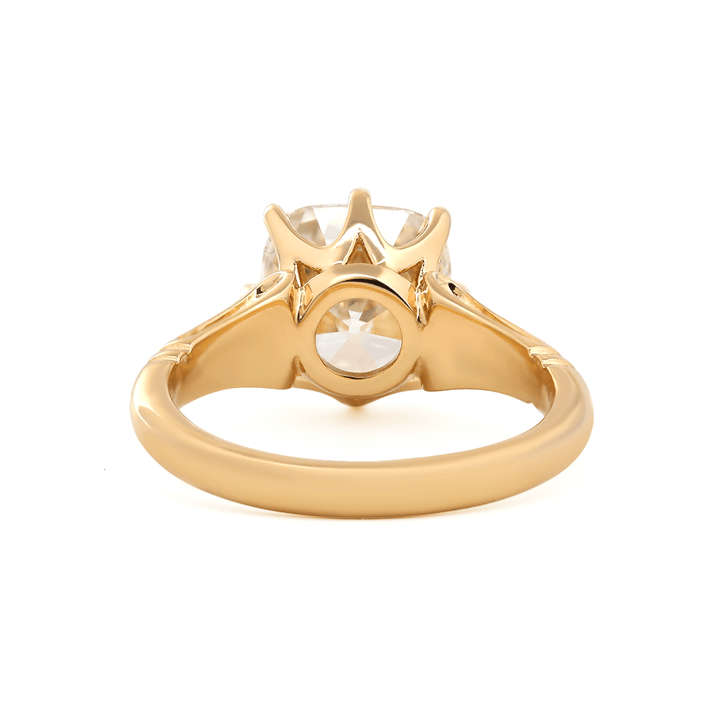 14K Yellow Gold 3ct Old Mine Cut Lab Diamond 8 Prongs Crown Basket Solitaire Ring - FIORESE JEWELRY