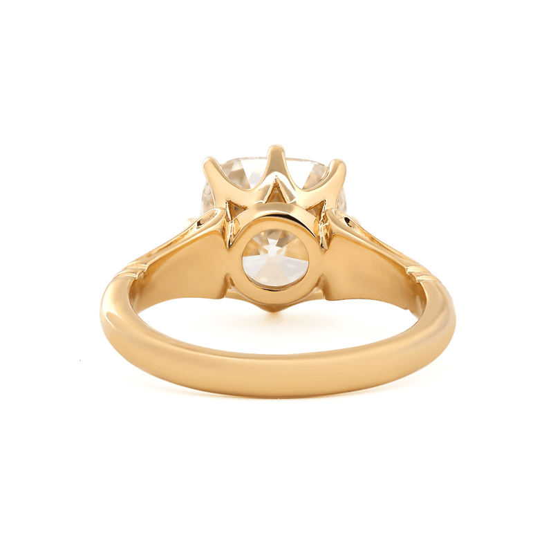 14K Yellow Gold 3ct Old Mine Cut Lab Diamond 8 Prongs Crown Basket Solitaire Ring - FIORESE JEWELRY