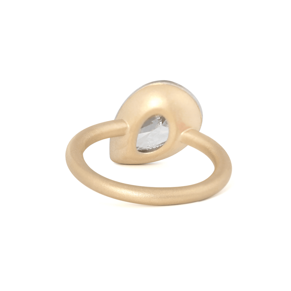 14K Yellow Gold 3ct Pear Shaped Lab Diamond Matte Ring with White Gold Bezel - FIORESE JEWELRY