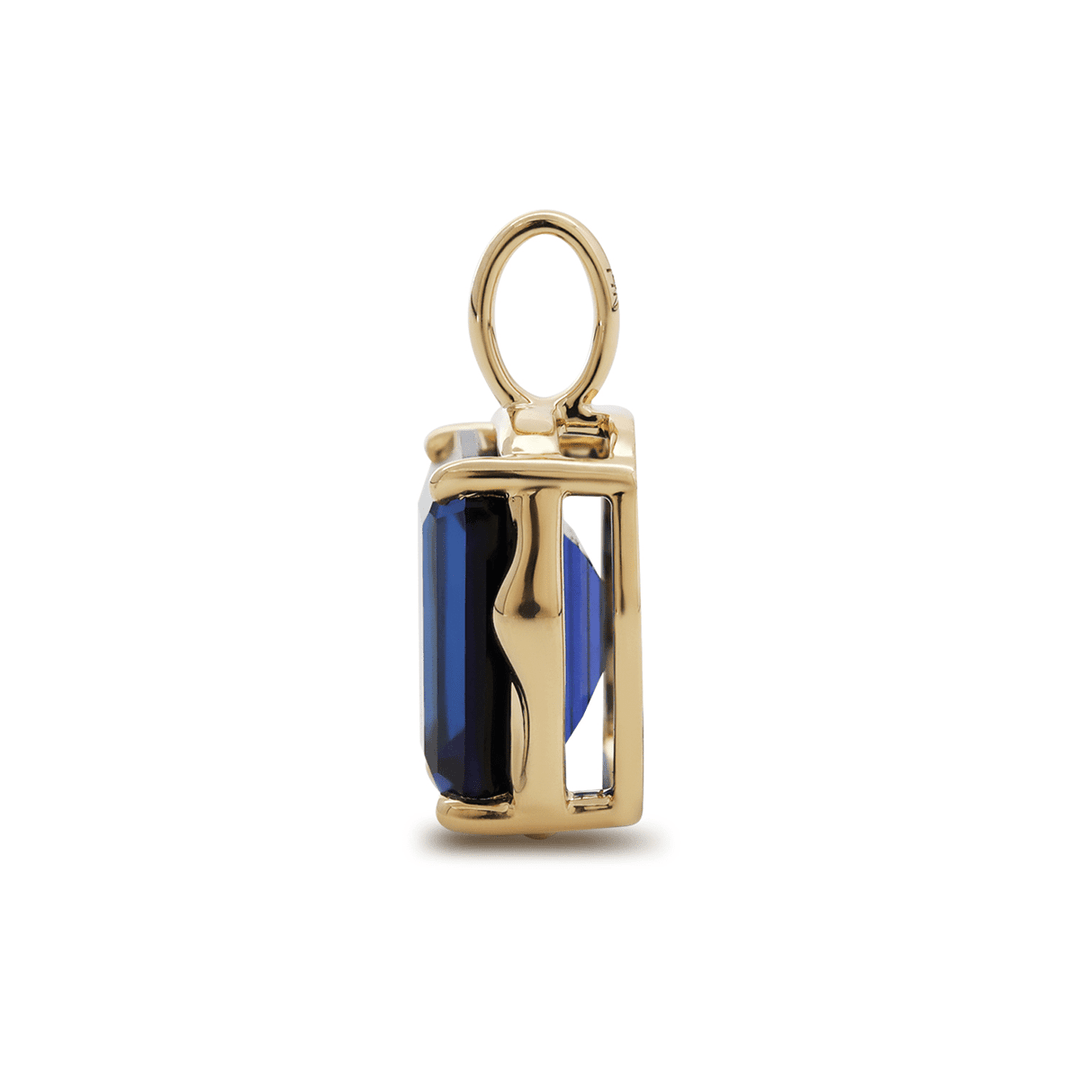 14K Yellow Gold 4.5ct Emerald Cut Lab Sappire Freeform Base Pendant Necklace - FIORESE JEWELRY