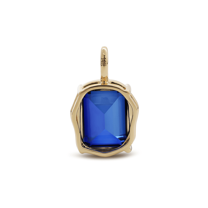 14K Yellow Gold 4.5ct Emerald Cut Lab Sappire Freeform Base Pendant Necklace - FIORESE JEWELRY
