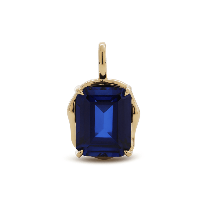 14K Yellow Gold 4.5ct Emerald Cut Lab Sappire Freeform Base Pendant Necklace - FIORESE JEWELRY