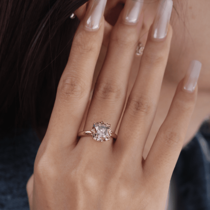 14K Yellow Gold 4.5ct Old Mine Cut Brown Lab Diamond 8 Claw Prongs Crown Setting Solitaire Ring - FIORESE JEWELRY