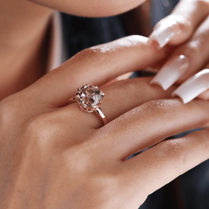 14K Yellow Gold 4.5ct Old Mine Cut Brown Lab Diamond 8 Claw Prongs Crown Setting Solitaire Ring - FIORESE JEWELRY