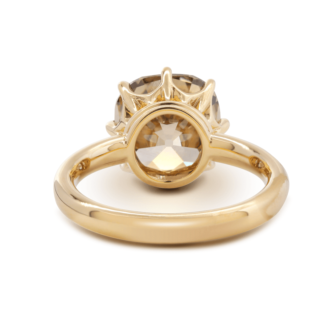 14K Yellow Gold 4.5ct Old Mine Cut Brown Lab Diamond 8 Claw Prongs Crown Setting Solitaire Ring - FIORESE JEWELRY