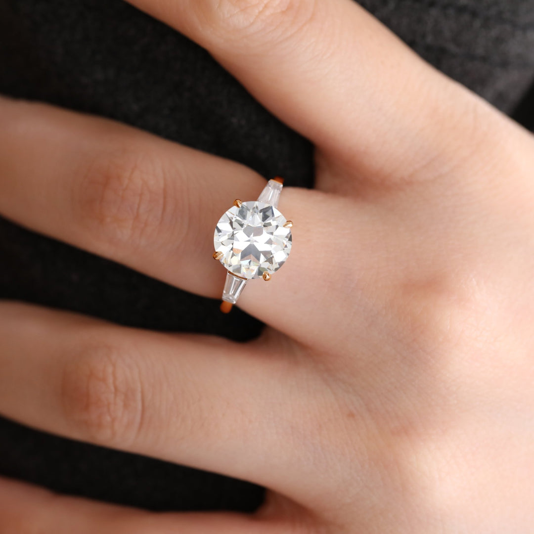 14K Yellow Gold 4ct Old European Cut Lab Diamond Tapered Three - stone Ring - FIORESE JEWELRY
