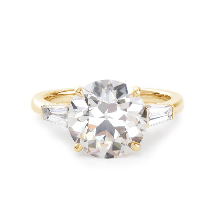 14K Yellow Gold 4ct Old European Cut Lab Diamond Tapered Three - stone Ring - FIORESE JEWELRY