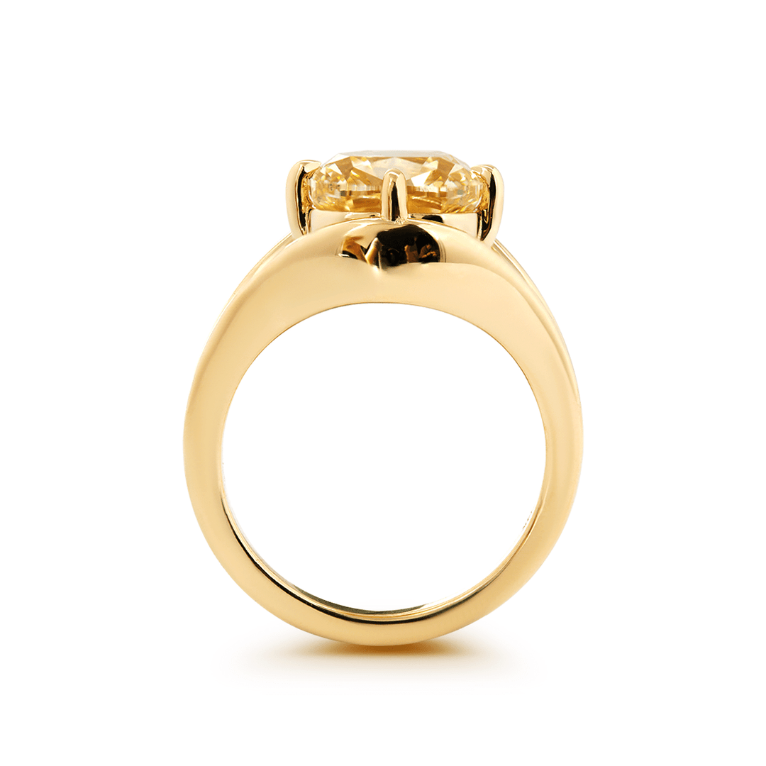 14K Yellow Gold 4ct Old Mine Cut Yellow Lab Diamond 4 Claw Prongs Solitaire Ring with Split Band Design - FIORESE JEWELRY