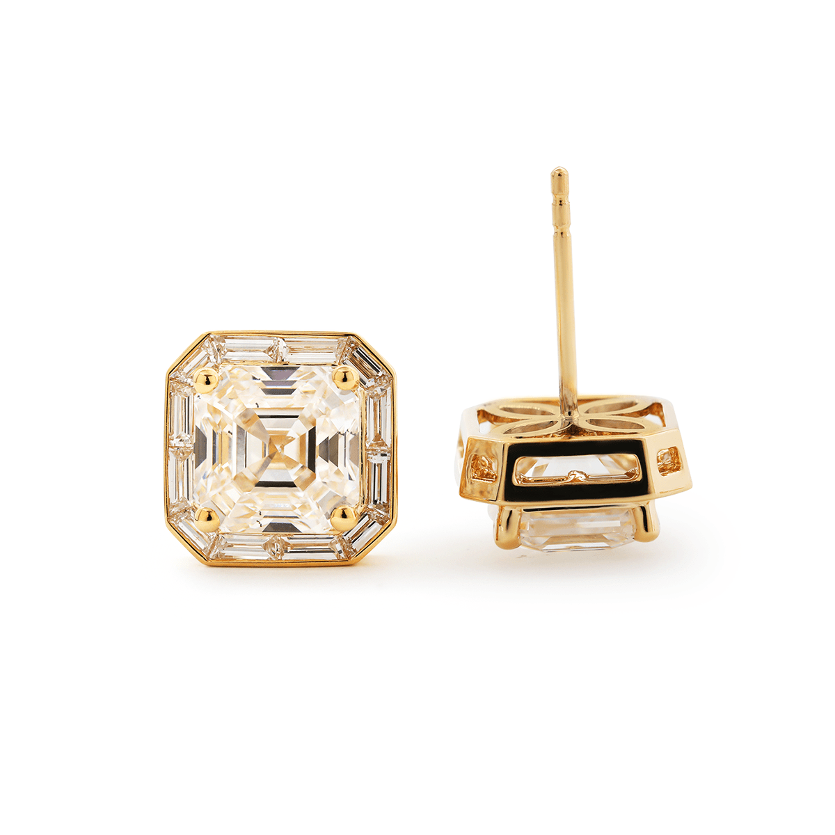 14K Yellow Gold 5 ct tw Asshcer Cut Lab Diamond Halo Stud Earrings