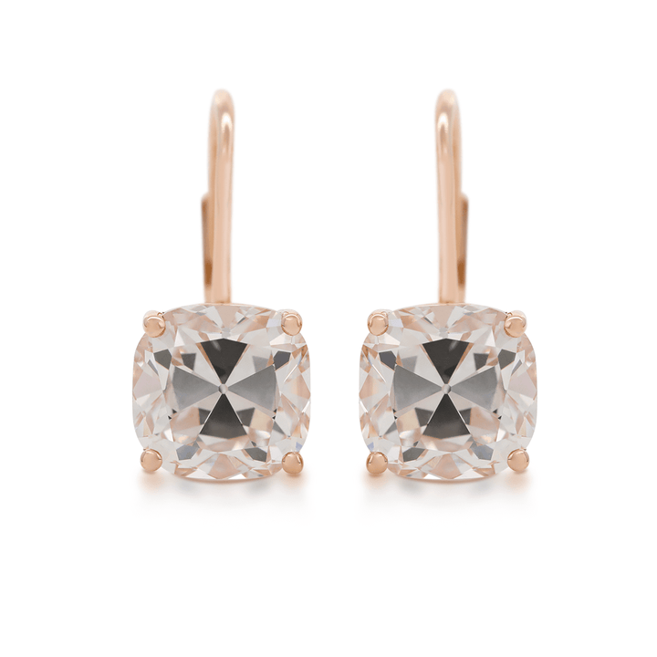14K Yellow Gold 6 ct tw Old Mine Cut Lab Diamond 4 Round Prongs Basket Setting Hoop Earrings with Leverback - FIORESE JEWELRY