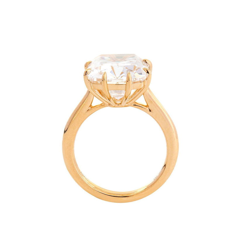 14k Yellow Gold 6.5 Carat Old Mine Cut Lab Diamond Prong Setting Vintage Solitaire Ring - FIORESE JEWELRY