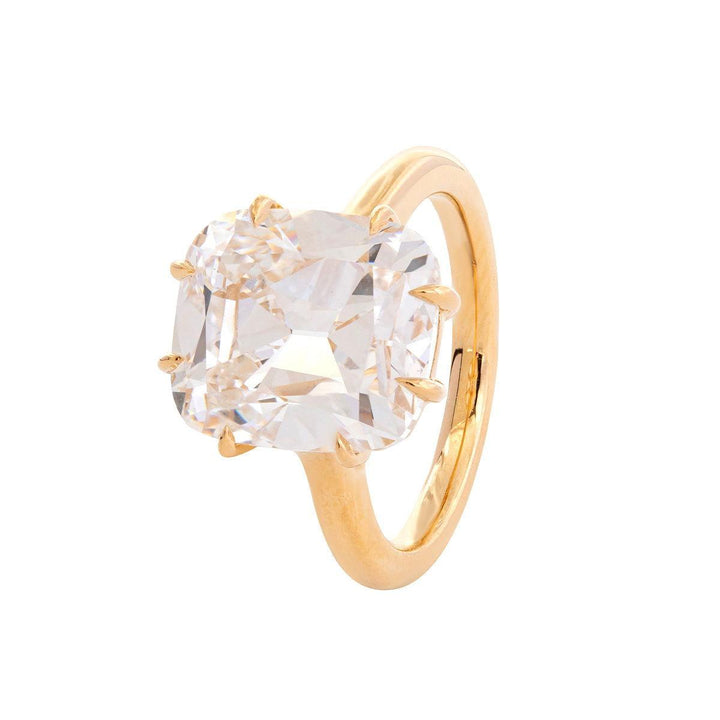 14k Yellow Gold 6.5 Carat Old Mine Cut Lab Diamond Prong Setting Vintage Solitaire Ring - FIORESE JEWELRY
