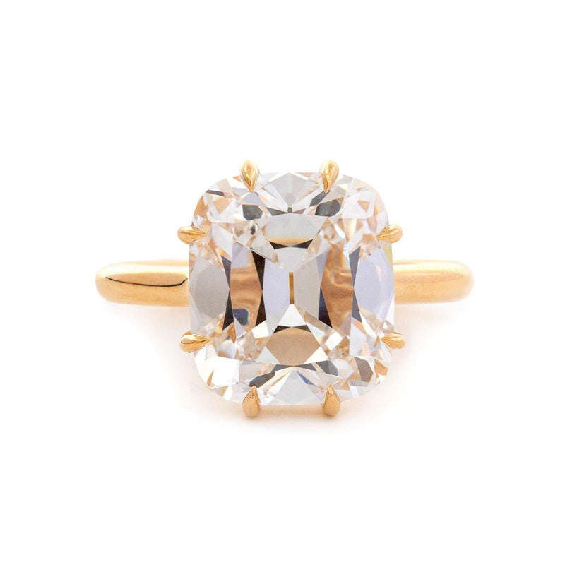 14k Yellow Gold 6.5 Carat Old Mine Cut Lab Diamond Prong Setting Vintage Solitaire Ring - FIORESE JEWELRY