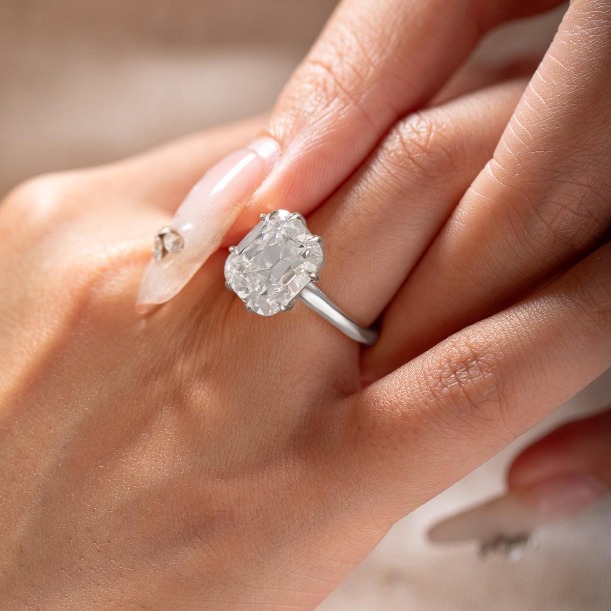 14k Yellow Gold 6.5 Carat Old Mine Cut Lab Diamond Prong Setting Vintage Solitaire Ring - FIORESE JEWELRY