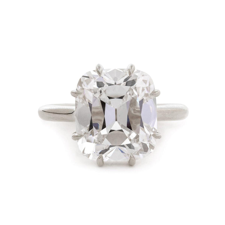14k Yellow Gold 6.5 Carat Old Mine Cut Lab Diamond Prong Setting Vintage Solitaire Ring - FIORESE JEWELRY