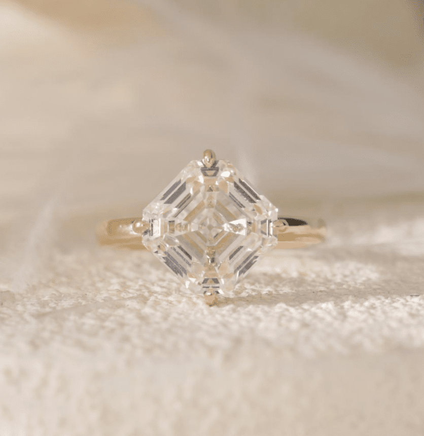 14K Yellow Gold 6ct Antique Asscher Cut Lab Diamond 4 Claw Prong Basket Solitaire Ring - FIORESE JEWELRY