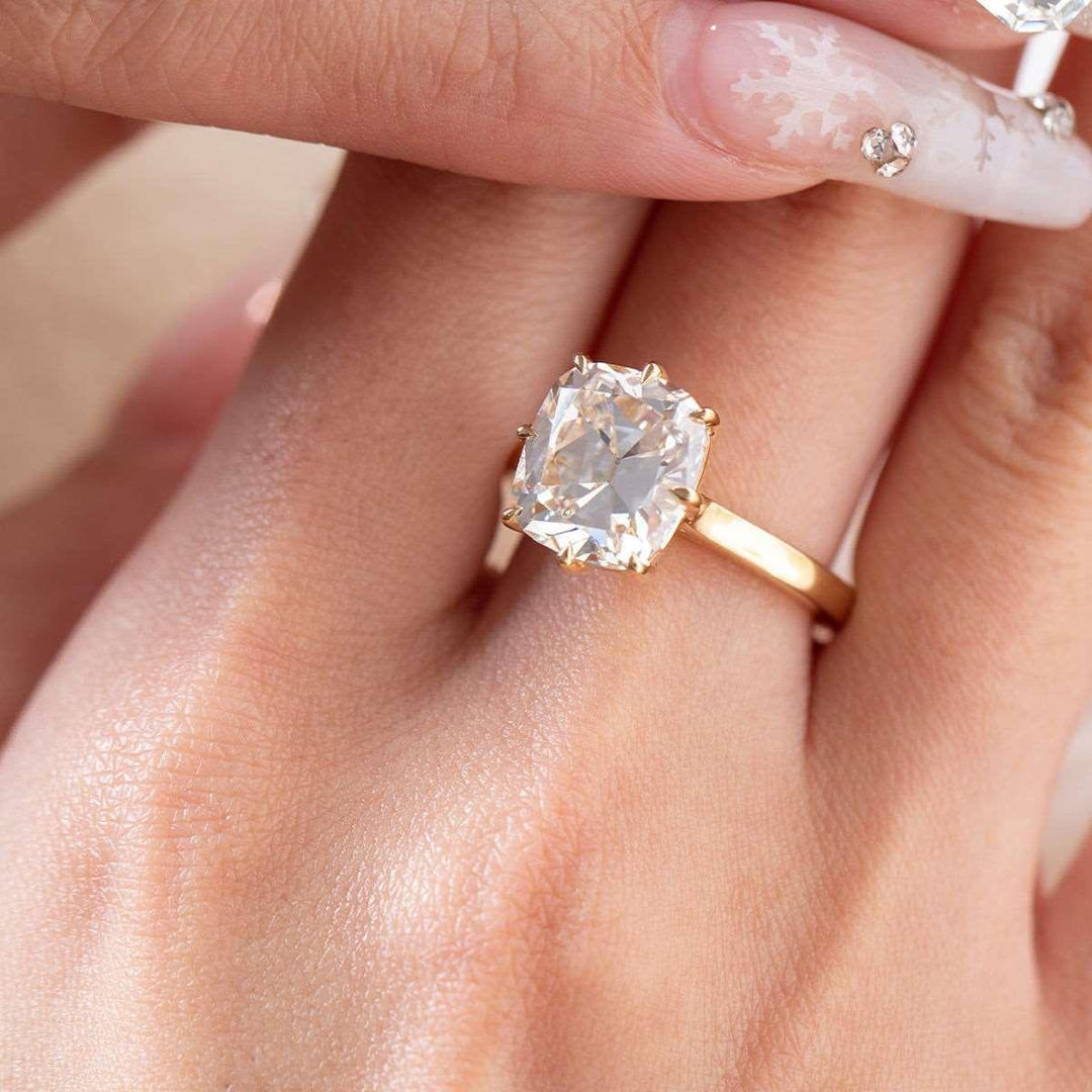 14K Yellow Gold 9 Carat Old Mine Cut Lab Diamond Solitaire Ring - FIORESE JEWELRY