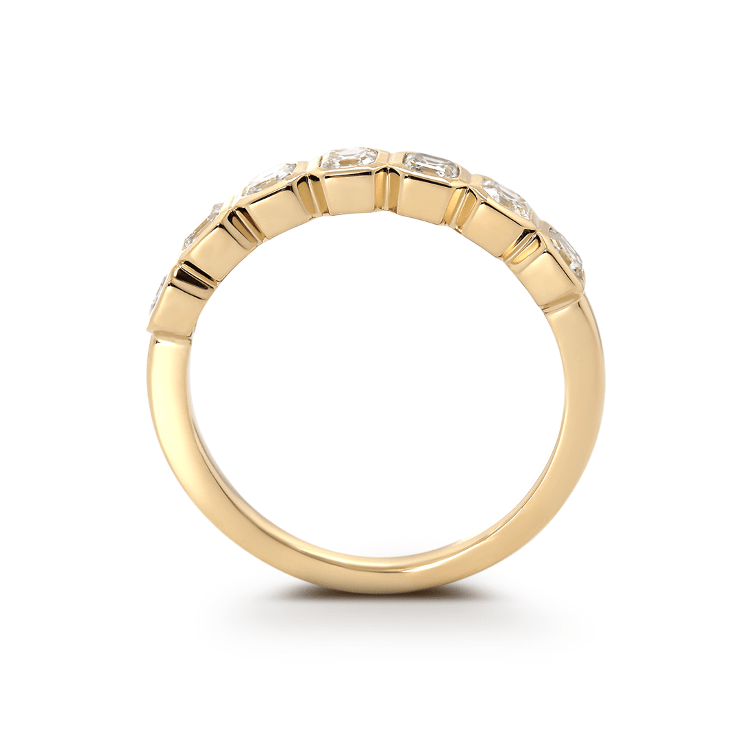 14K Yellow Gold Asscher Cut Lab Diamond 7 Stone Bezel Half Eternity Ring - FIORESE JEWELRY