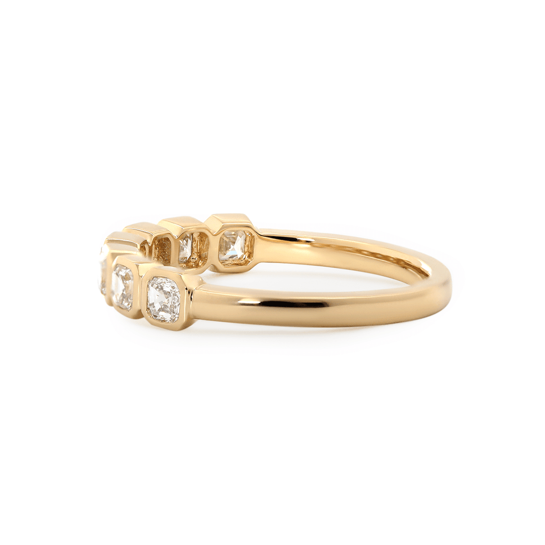 14K Yellow Gold Asscher Cut Lab Diamond 7 Stone Bezel Half Eternity Ring - FIORESE JEWELRY