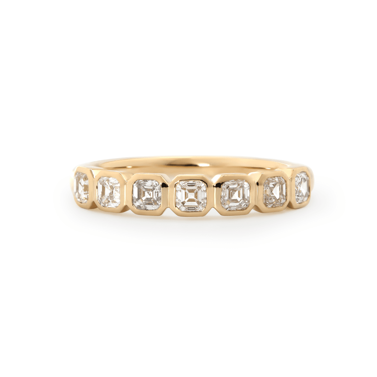 14K Yellow Gold Asscher Cut Lab Diamond 7 Stone Bezel Half Eternity Ring - FIORESE JEWELRY