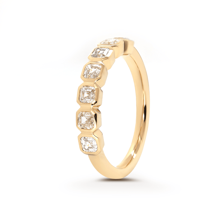 14K Yellow Gold Asscher Cut Lab Diamond 7 Stone Bezel Half Eternity Ring - FIORESE JEWELRY