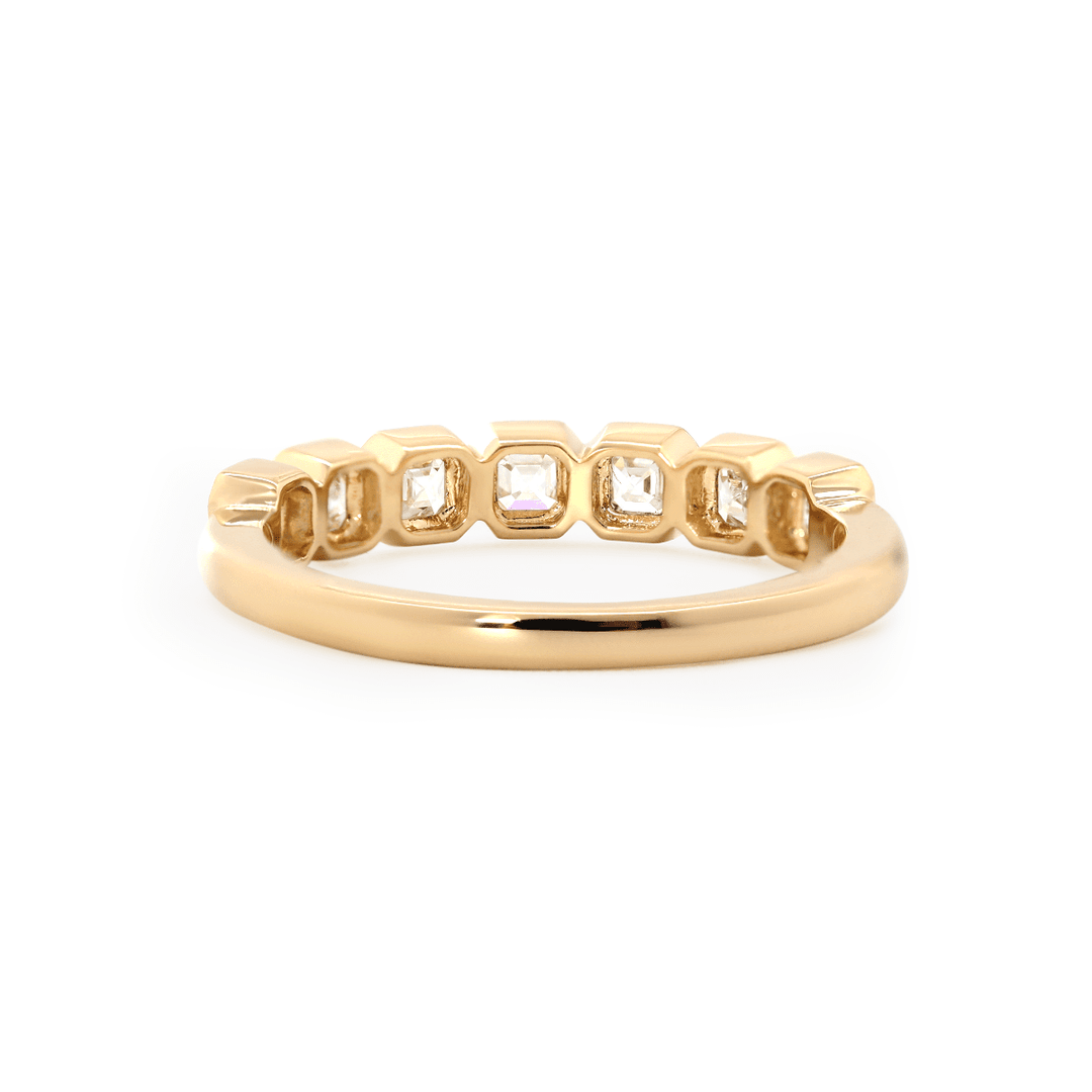 14K Yellow Gold Asscher Cut Lab Diamond 7 Stone Bezel Half Eternity Ring - FIORESE JEWELRY