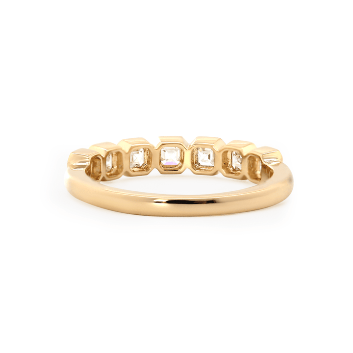 14K Yellow Gold Asscher Cut Lab Diamond 7 Stone Bezel Half Eternity Ring - FIORESE JEWELRY