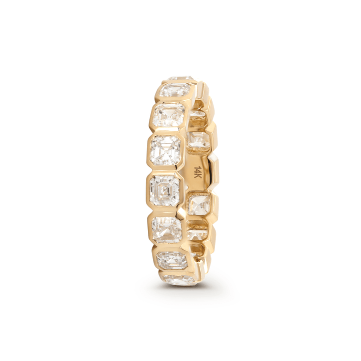14K Yellow Gold Asscher Cut Lab Diamond Bezel Eternity Ring - FIORESE JEWELRY