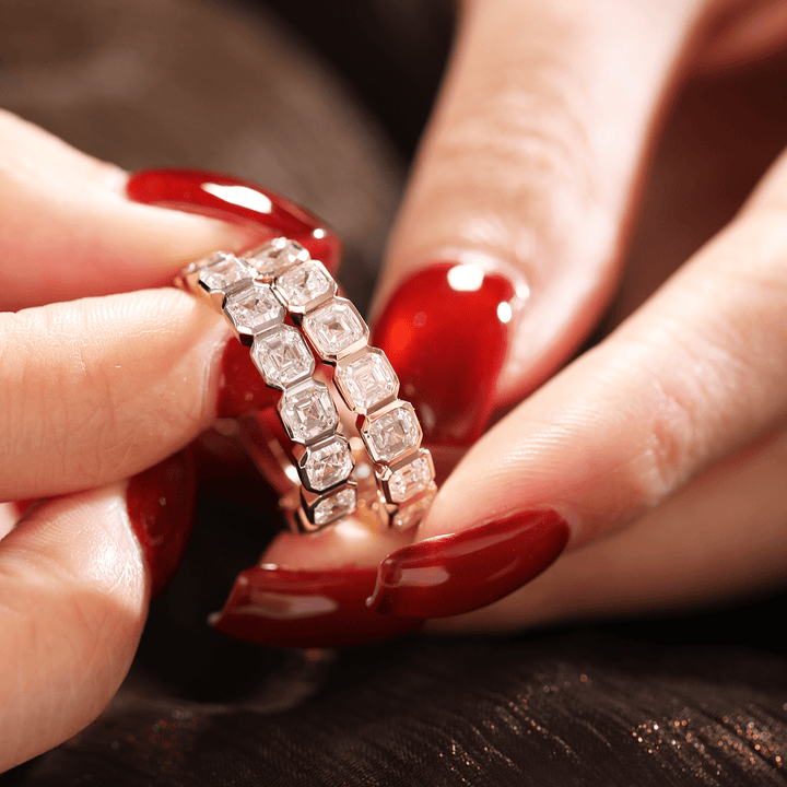 14K Yellow Gold Asscher Cut Lab Diamond Bezel Eternity Ring - FIORESE JEWELRY
