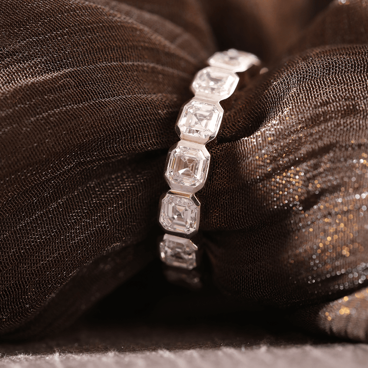 14K Yellow Gold Asscher Cut Lab Diamond Bezel Eternity Ring - FIORESE JEWELRY