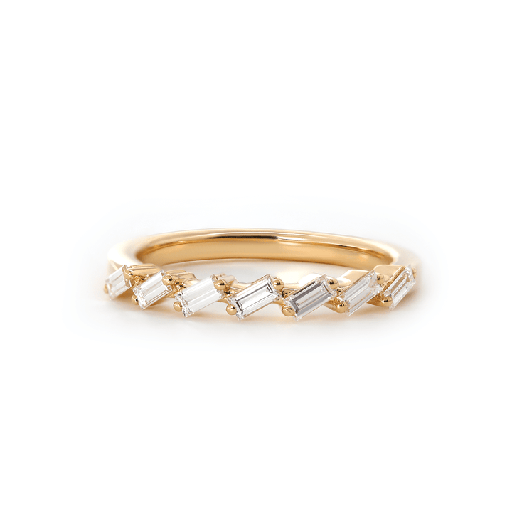 14K Yellow Gold Baguette Cut Lab Diamond 7 Stone Half Eternity Ring - FIORESE JEWELRY