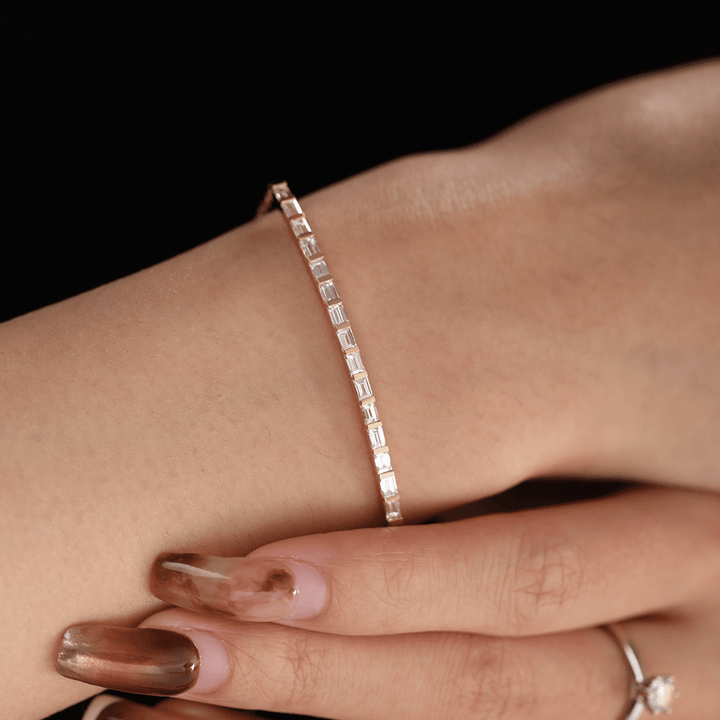 14K Yellow Gold Baguette Cut Lab Diamond Bangle Bracelet - FIORESE JEWELRY