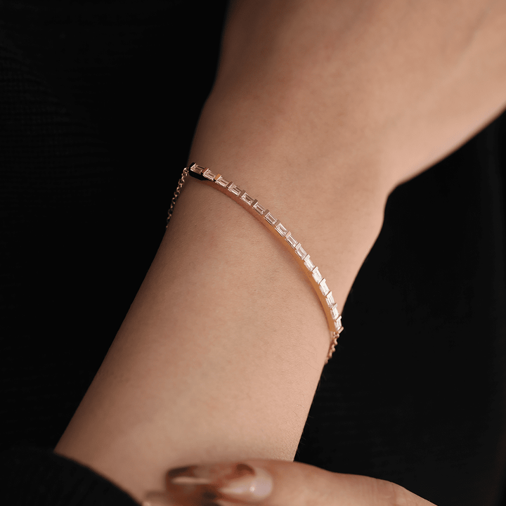 14K Yellow Gold Baguette Cut Lab Diamond Bangle Bracelet - FIORESE JEWELRY