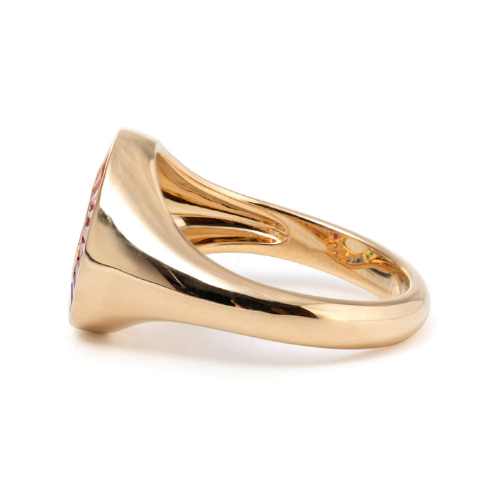 14K Yellow Gold Baguette Cut Rainbow Color Lab Sapphire Channel Setting Sphere Ring - FIORESE JEWELRY