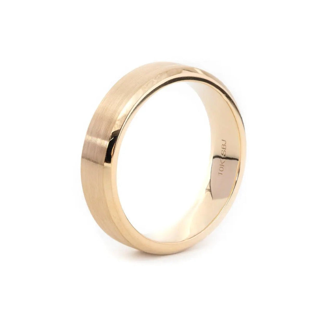 14K Yellow Gold Classic Flat Matte Brushed Men's Wedding Band - FIORESE JEWELRY