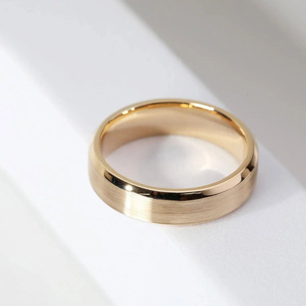 14K Yellow Gold Classic Flat Matte Brushed Men's Wedding Band - FIORESE JEWELRY
